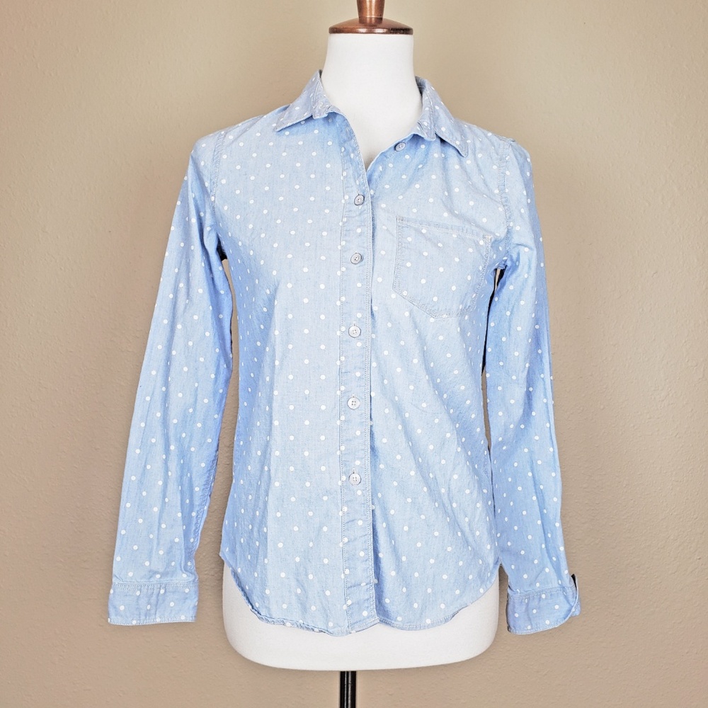 Madewell Chambray Polka Dot Button Down Shirt XS - Picture 2 of 8